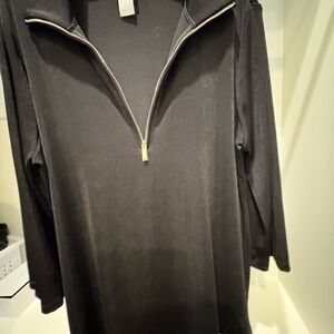 Chico's Travelers Black Zip-Up Long Sleeve Top, Tunic Size 2